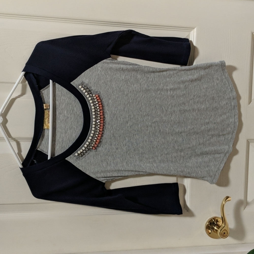 Princess Vera Wang Women's 3/4 Sleeve Embellished Fitted Tee Sz Med